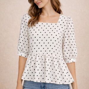 June & Jo White Polka Dot Peplum Blouse